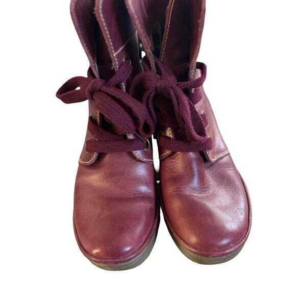 FLY LONDON BURGUNDY LACE UP WEDGE BOOTS SZ. 7/37 - Picture 4 of 8